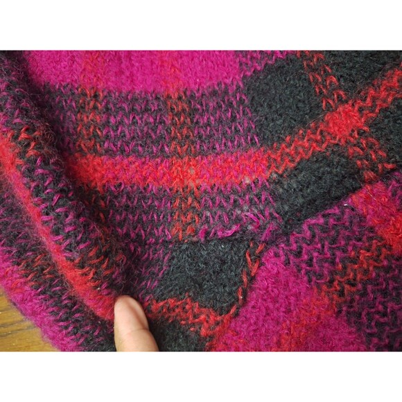 Vtg 80s I.B. Diffusion Mohair Wool Thick Furry Plaid Bright Cardigan Womens Sz L - Picture 15 of 15